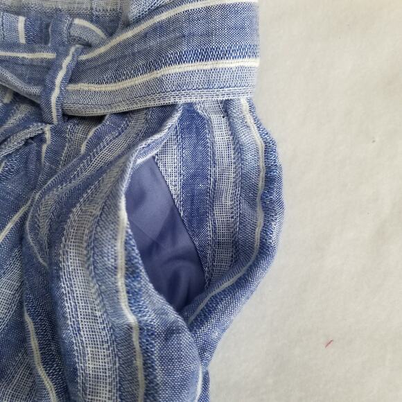 H&M Women's Linen Blend Paperbag Shorts Blue White, Size 12 - Picture 7 of 11